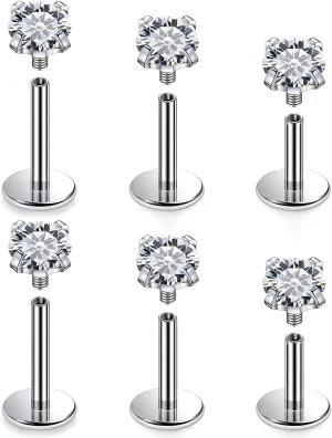 Cisyozi 20G 18G 16G F316 Titanium Lip Labret Medusa Monroe Ashley Nose Ring Stud Screw in Piercing Jewelry Hypoallergenic Implant Flat Back Tragus Helix Cartilage Earring for Women Men 6mm 8mm 10mm
