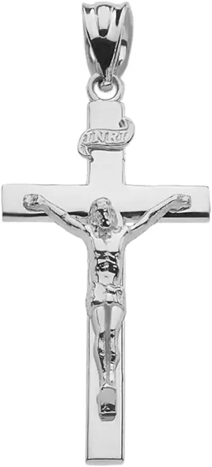 Claddagh Gold .925 Sterling Silver Linear Cross 1.15" INRI Crucifix Charm Pendant Religious Jewelry