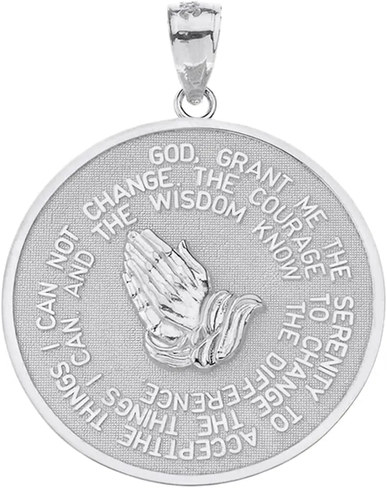 Claddagh Gold - Fine 925 Sterling Silver Bible Verse Serenity, Lord's Prayer Medal Pendant