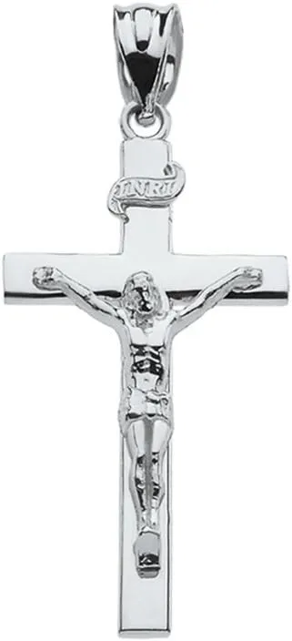 Claddagh Gold Religious Jewelry .925 Sterling Silver 1-1/4 INRI Crucifix Cross Pendant Charm