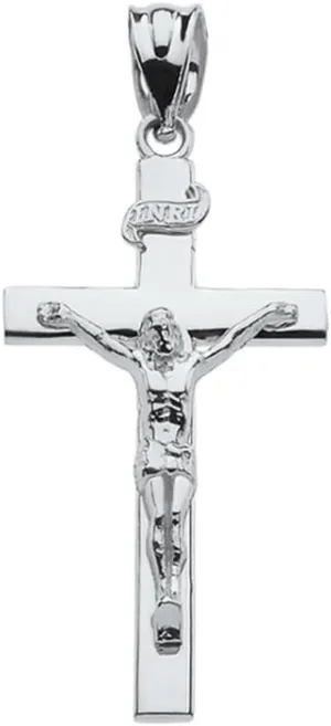 Claddagh Gold Religious Jewelry .925 Sterling Silver 1-1/4 INRI Crucifix Cross Pendant Charm