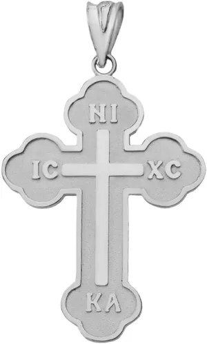 Claddagh Gold Religious Jewelry Solid 925 Sterling Silver Eastern Orthodox IC XC NIKA Cross Pendant (1.2")