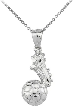 Claddagh Gold Soccer Ball with Shoe Charm Pendant Necklace in Polished 925 Sterling Silver