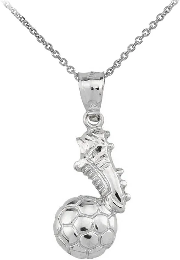 Claddagh Gold Soccer Ball with Shoe Charm Pendant Necklace in Polished 925 Sterling Silver