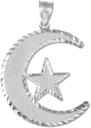 Claddagh Gold Sterling Silver Islamic Charm Crescent Moon and Star Pendant