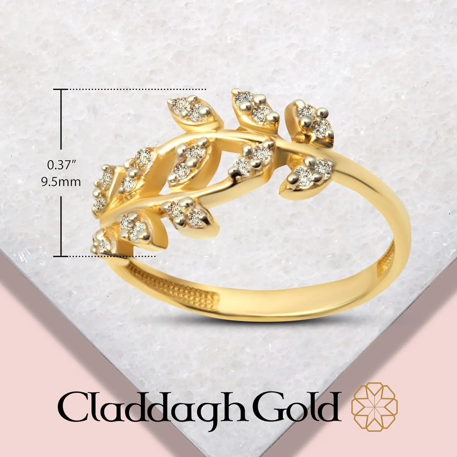 Claddagh Gold Women's Ring 10K or 14K Olive Leaf Diamond Branch Ring Available in Yellow Rose and White Gold with multiple ring sizes