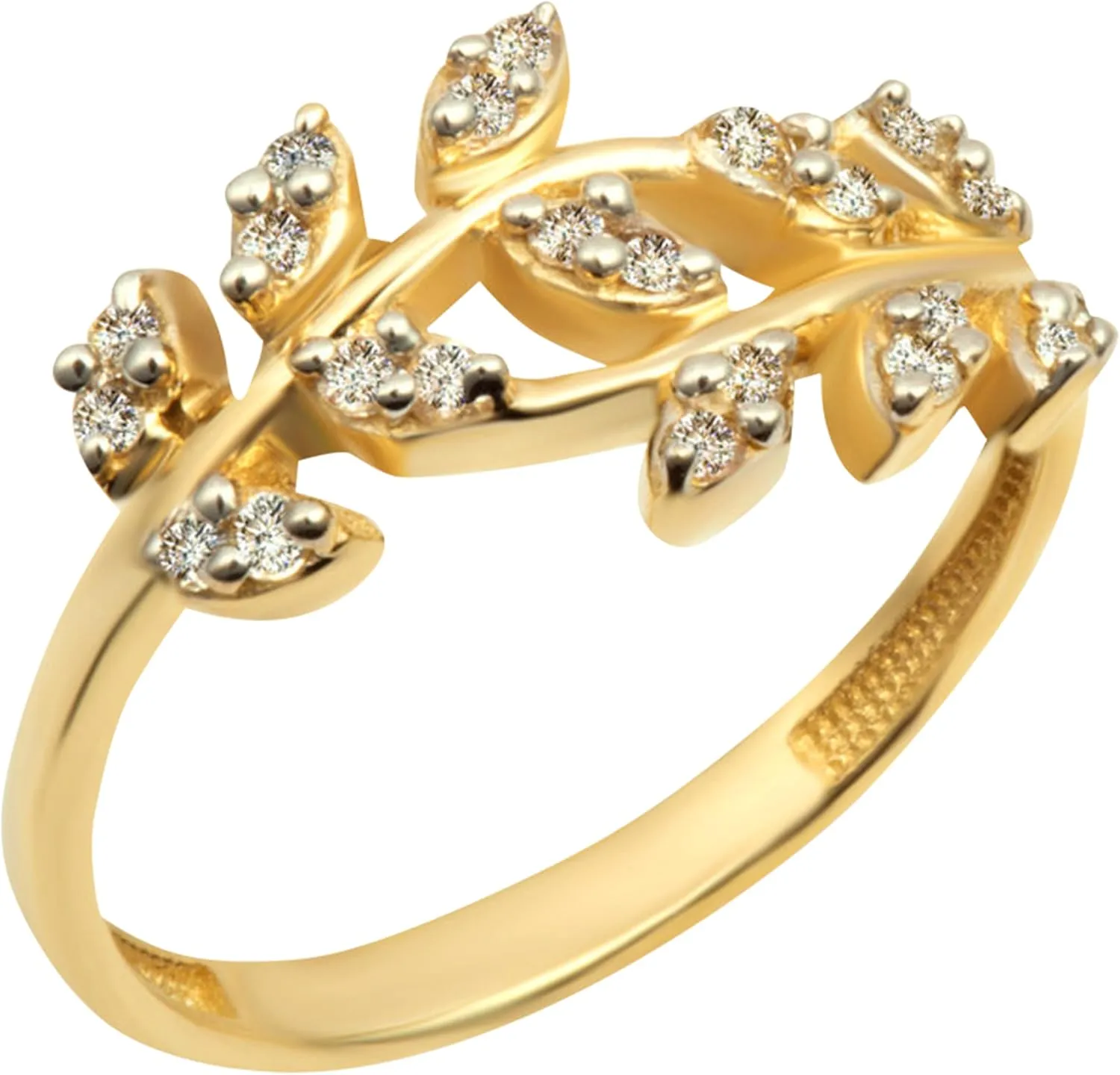 Claddagh Gold Women's Ring 10K or 14K Olive Leaf Diamond Branch Ring Available in Yellow Rose and White Gold with multiple ring sizes
