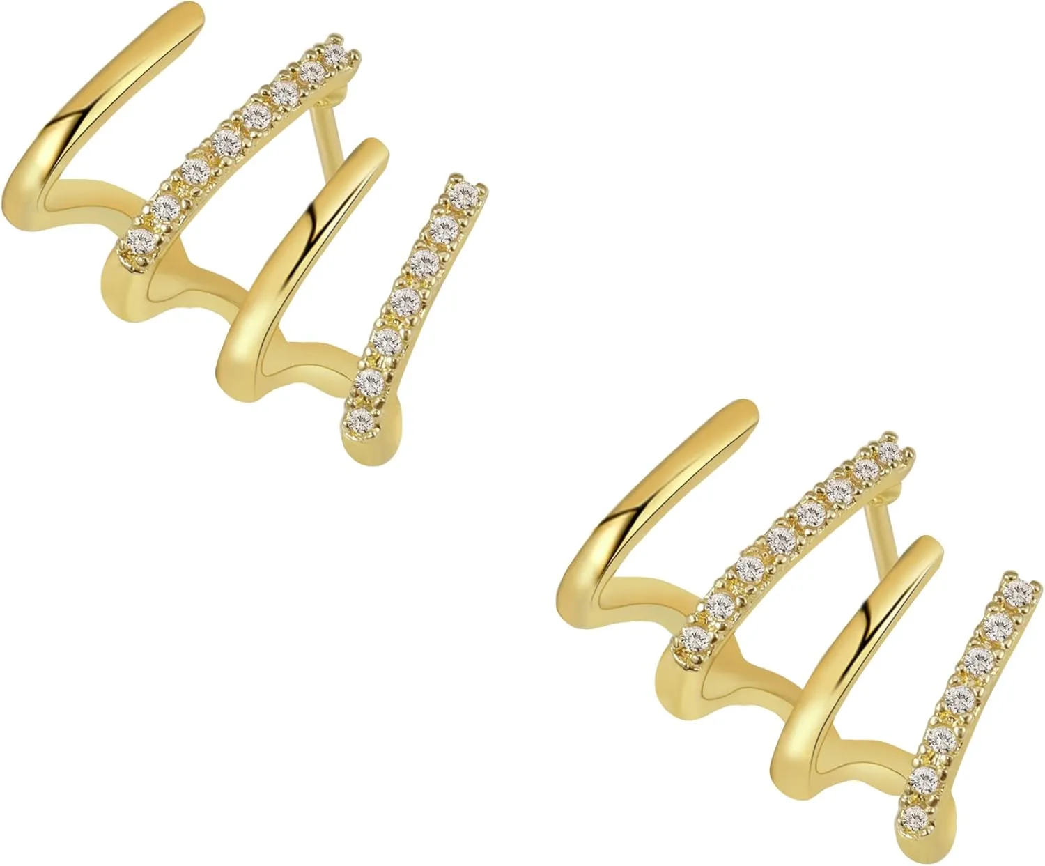 Claw Earrings Cuff Stud for Women and Girls, Gold Cool Trendy Fashion Multi Hoop Shiny Crystal Illusion Clip On Earring Cuffs Wraps with Post That Looks Like Multiple Piercing Ear Pierced Jewelry