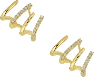Claw Earrings Cuff Stud for Women and Girls, Gold Cool Trendy Fashion Multi Hoop Shiny Crystal Illusion Clip On Earring Cuffs Wraps with Post That Looks Like Multiple Piercing Ear Pierced Jewelry