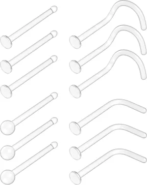 Clear Nose Studs for Work - Bioflex Plastic Nose Rings For Surgery - Clear Nose Rings, Stud, L-shaped, Corkscrew Nostril Piercing Jewelry for Women Men