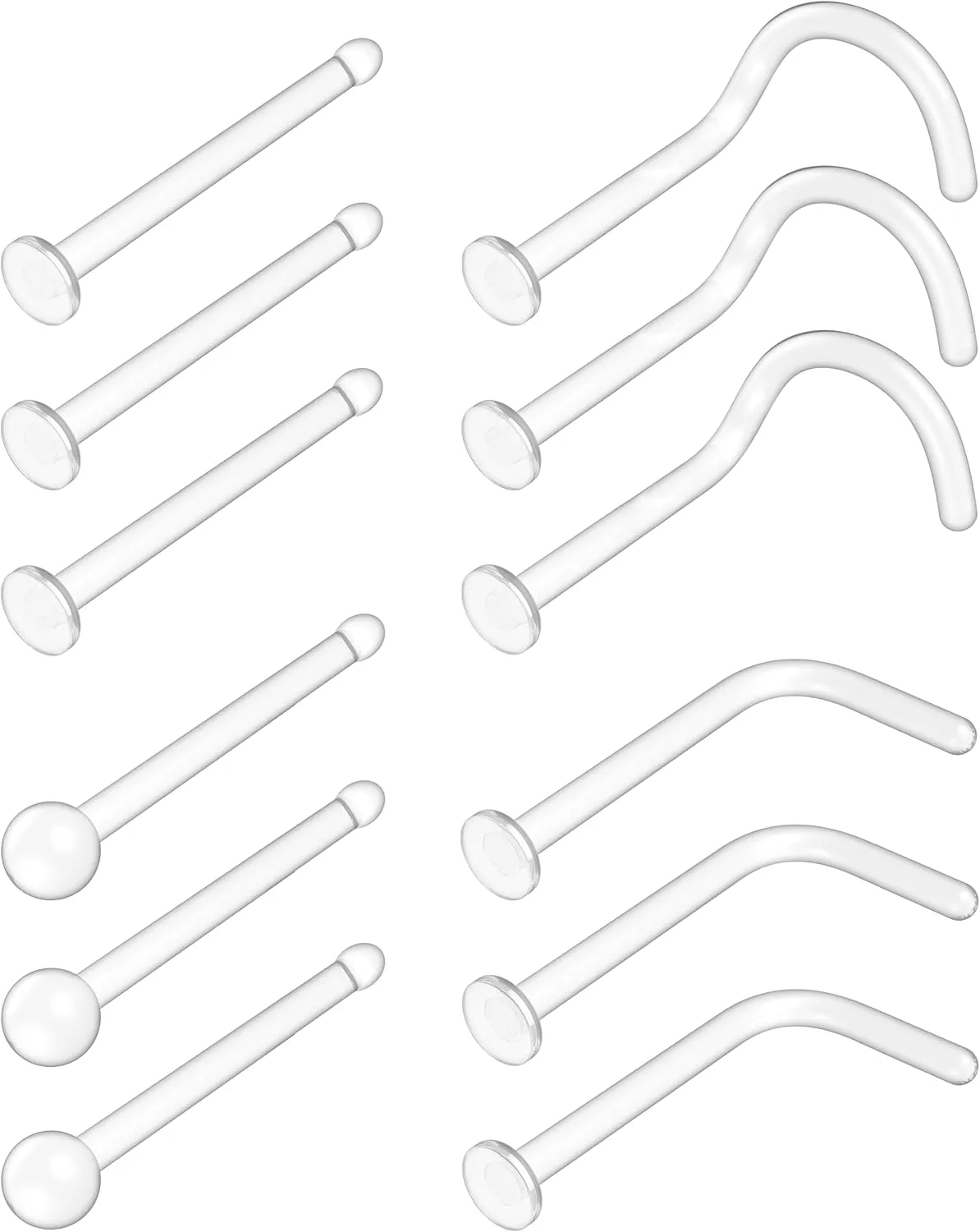 Clear Nose Studs for Work - Bioflex Plastic Nose Rings For Surgery - Clear Nose Rings, Stud, L-shaped, Corkscrew Nostril Piercing Jewelry for Women Men