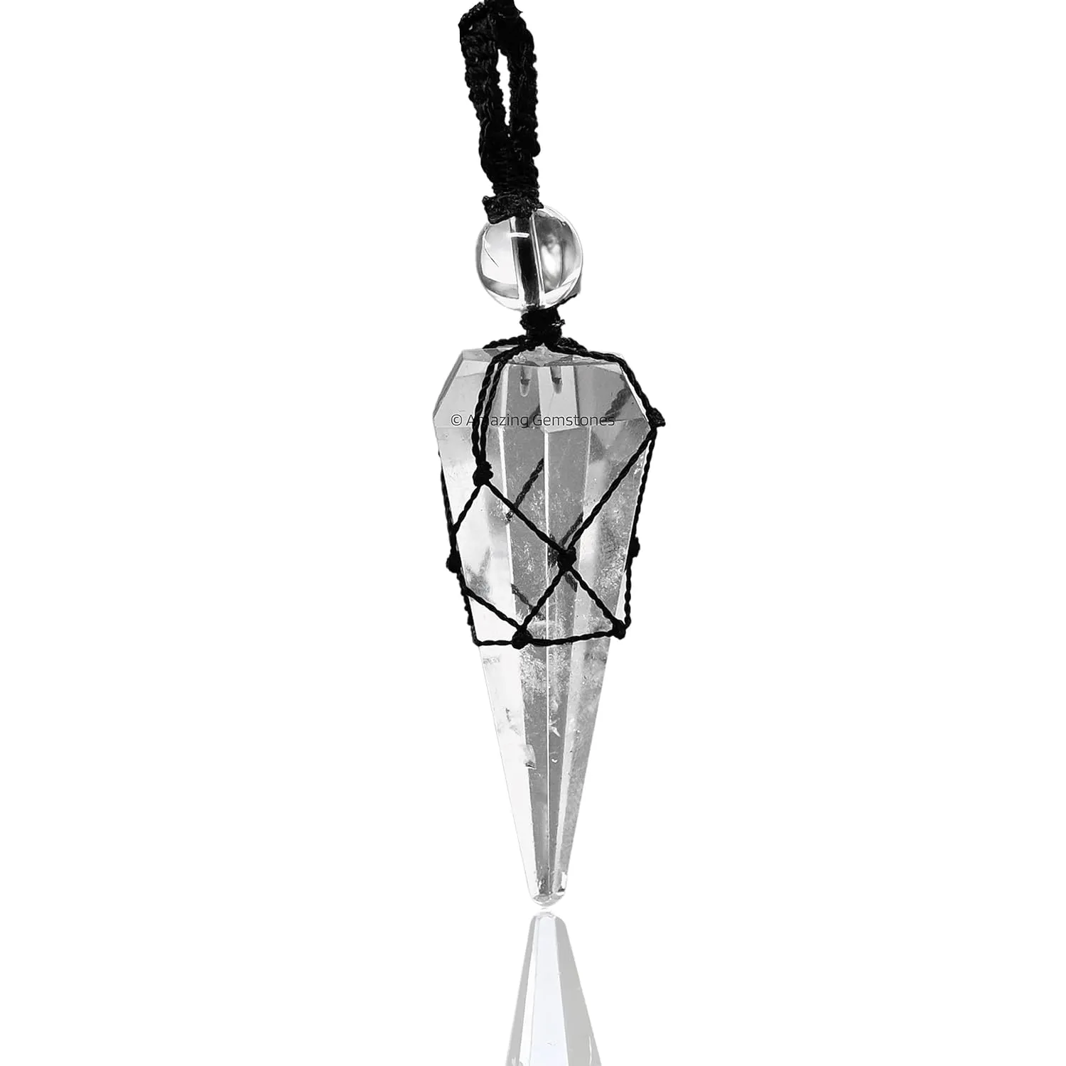 Clear Quartz Crystal Jewelry for Men : Elegant and Stylish Men Jewelry, Unique Women Men Necklace with Clear Quartz Crystal Stone Holder Necklace Pendulum (Black Macrame)