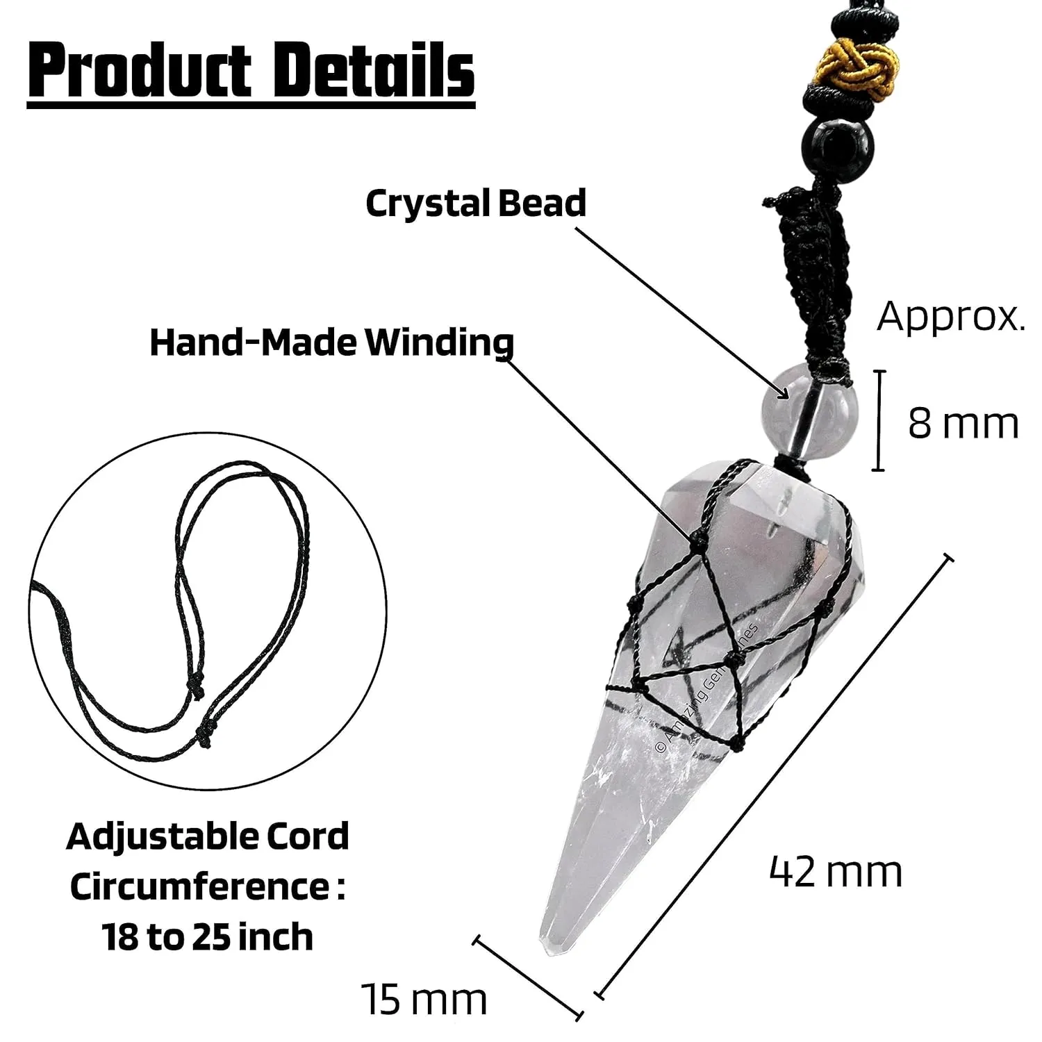 Clear Quartz Crystal Jewelry for Men : Elegant and Stylish Men Jewelry, Unique Women Men Necklace with Clear Quartz Crystal Stone Holder Necklace Pendulum (Black Macrame)
