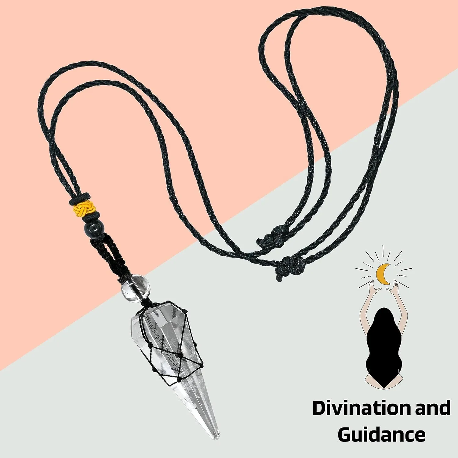 Clear Quartz Crystal Jewelry for Men : Elegant and Stylish Men Jewelry, Unique Women Men Necklace with Clear Quartz Crystal Stone Holder Necklace Pendulum (Black Macrame)