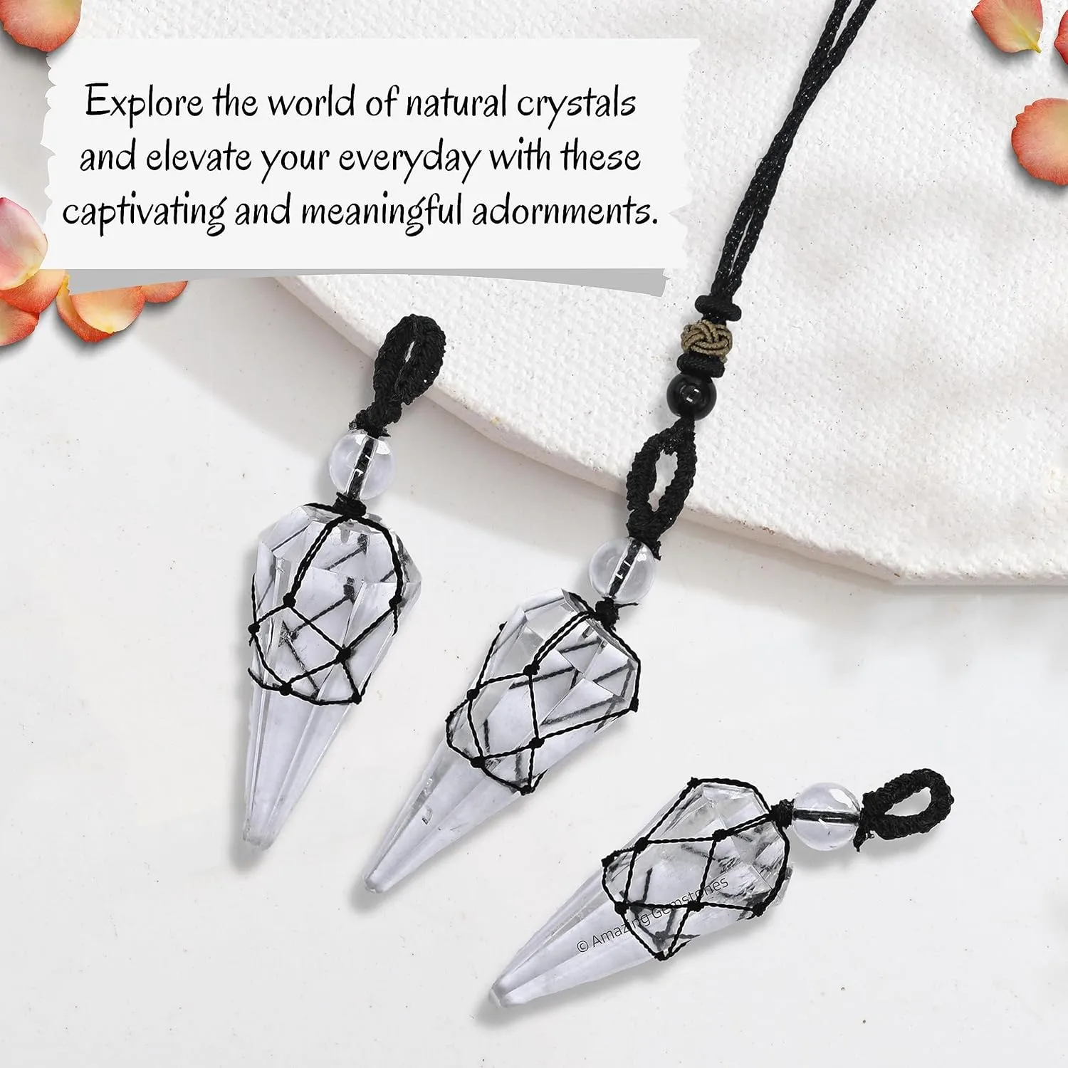 Clear Quartz Crystal Jewelry for Men : Elegant and Stylish Men Jewelry, Unique Women Men Necklace with Clear Quartz Crystal Stone Holder Necklace Pendulum (Black Macrame)