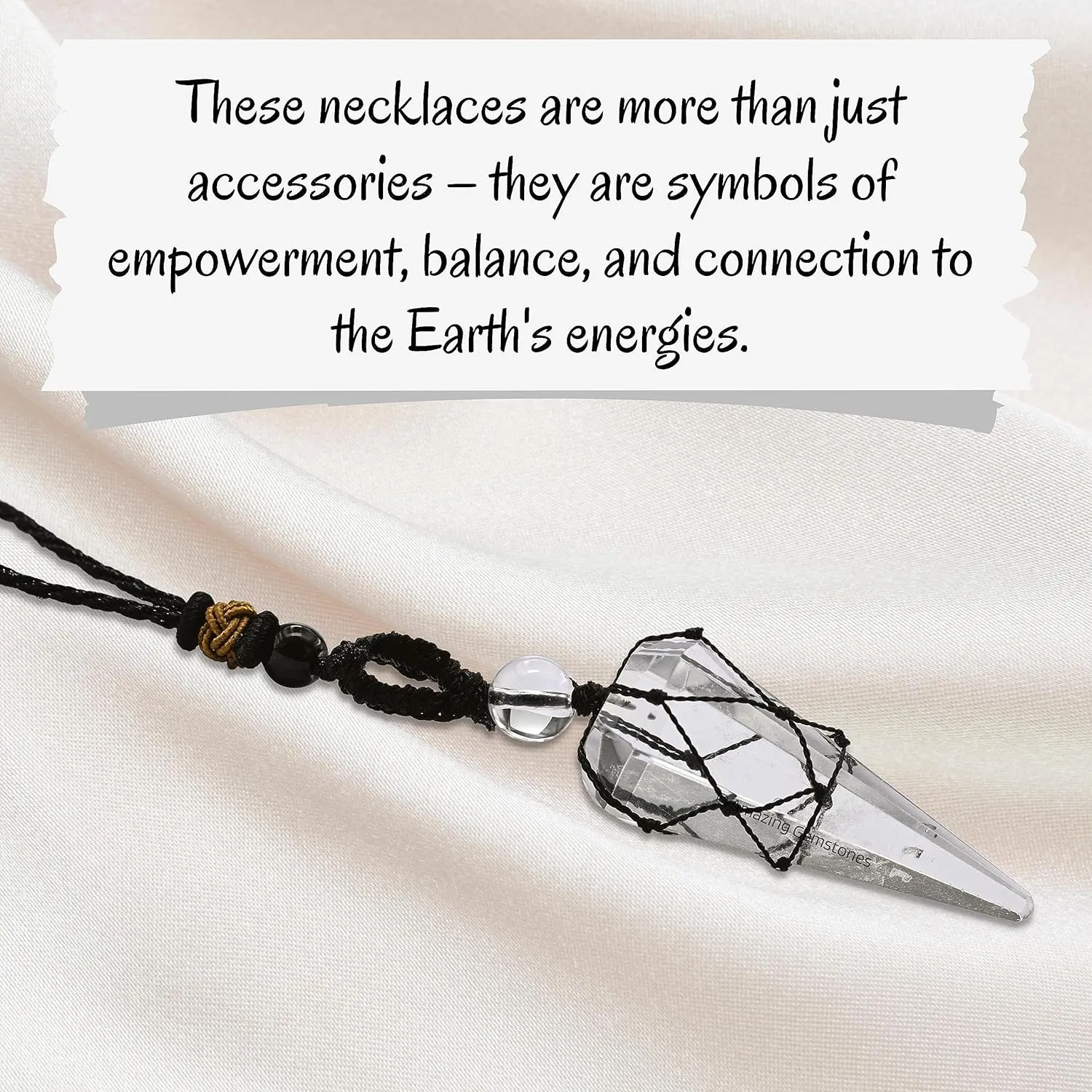Clear Quartz Crystal Jewelry for Men : Elegant and Stylish Men Jewelry, Unique Women Men Necklace with Clear Quartz Crystal Stone Holder Necklace Pendulum (Black Macrame)