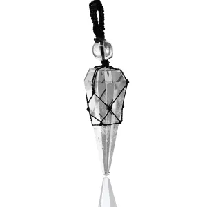 Clear Quartz Crystal Jewelry for Men : Elegant and Stylish Men Jewelry, Unique Women Men Necklace with Clear Quartz Crystal Stone Holder Necklace Pendulum (Black Macrame)