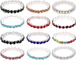 CLLOT 12pcs (12 Colors) Elastic Crystal Toe Ring Mixed Color Wholesale Lot Body Jewelry Pack