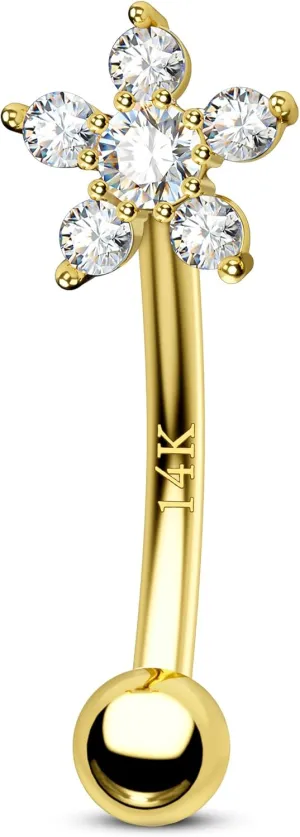 CM Crareesi Mania 14K Solid Yellow Gold Rook Piercing Jewelry - Curved Barbell Dainty Earrings 16G - Real Gold Eyebrow Rings