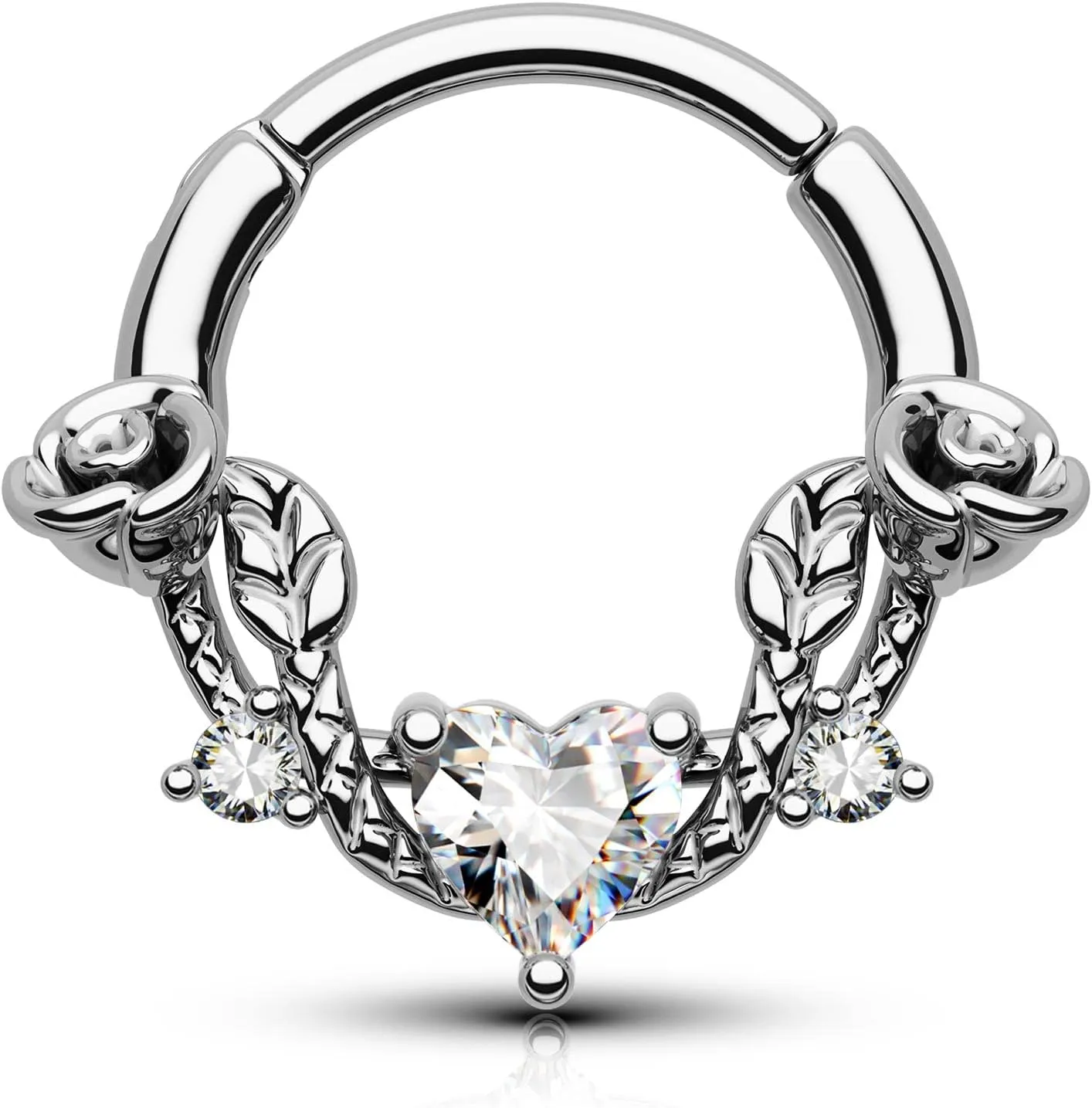 CM Crareesi Mania Rose Septum Ring 16G Hinged Segment Rings 316L Stainless Steel Daith Earrings Heart CZ Septum Daith Helix Cartilage Piercing Jewelry Piercing Jewelry