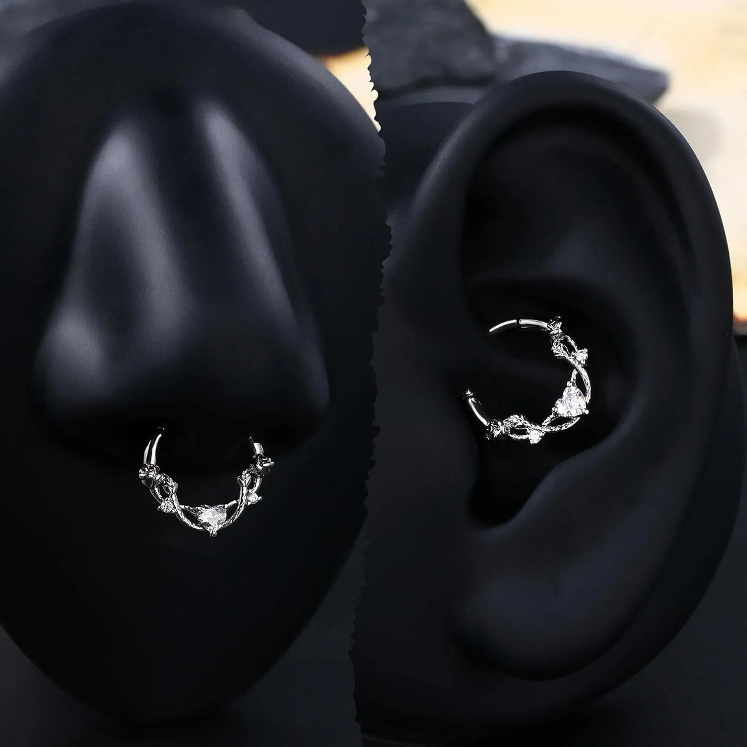 CM Crareesi Mania Rose Septum Ring 16G Hinged Segment Rings 316L Stainless Steel Daith Earrings Heart CZ Septum Daith Helix Cartilage Piercing Jewelry Piercing Jewelry