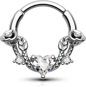 CM Crareesi Mania Rose Septum Ring 16G Hinged Segment Rings 316L Stainless Steel Daith Earrings Heart CZ Septum Daith Helix Cartilage Piercing Jewelry Piercing Jewelry