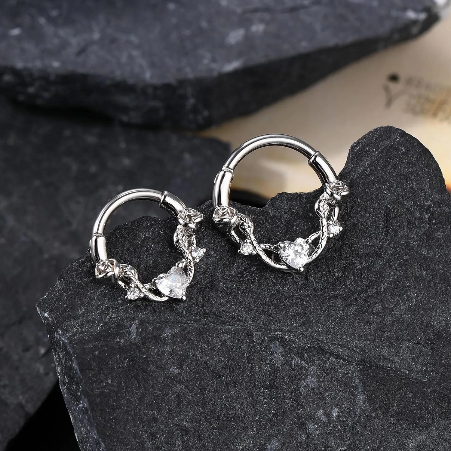 CM Crareesi Mania Rose Septum Ring 16G Hinged Segment Rings 316L Stainless Steel Daith Earrings Heart CZ Septum Daith Helix Cartilage Piercing Jewelry Piercing Jewelry