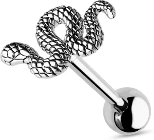 CM Crareesi Mania Tongue Rings 316L Stainless Steel Tongue Piercing Jewelry 14G Snake Tongue Piercing Jewelry Burn Silver Tongue Piercings for Women
