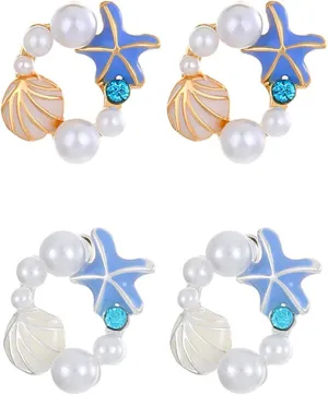 coadipress 3 Pairs Starfish Pearl Stud Earrings for Women Cute Small Ocean Starfish Stud Earrings Rhinestone Shell Starfishs Star Earrings Summer Ocean Beach Theme Jewelry Gifts