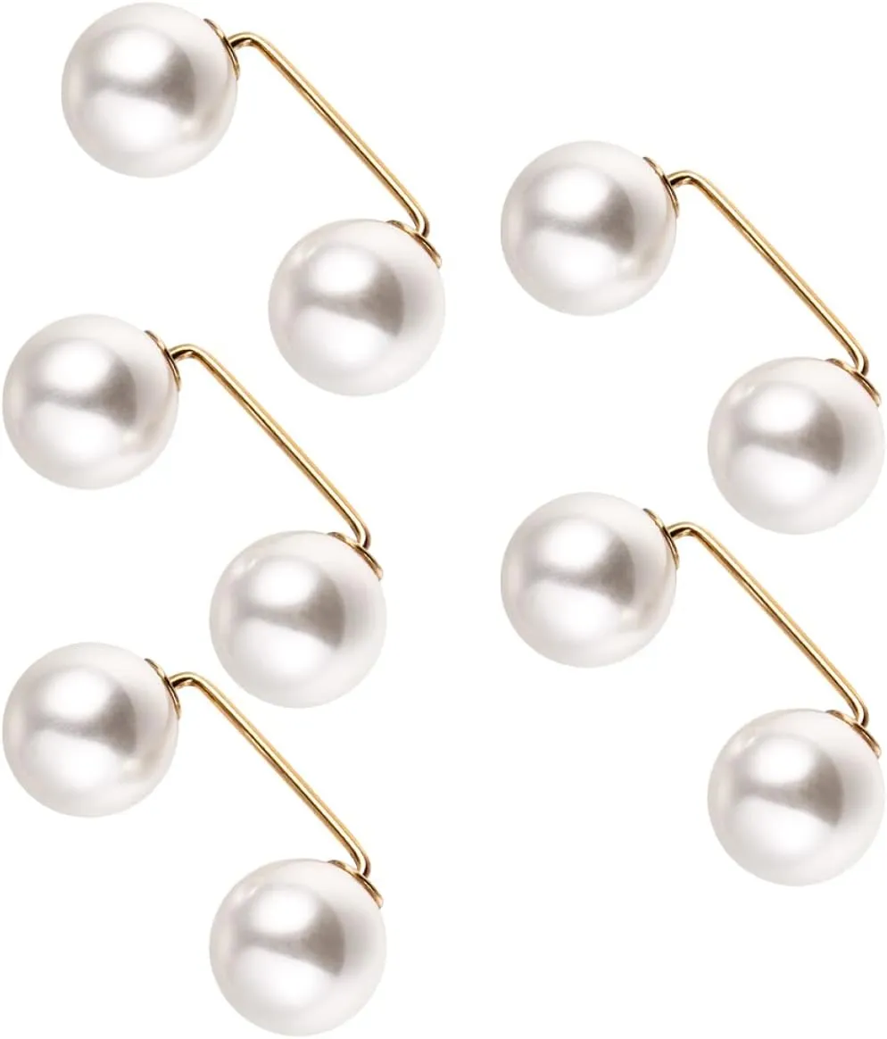 COHEALI 5pcs Adjustable Removable Cardigan Exposure Women Shirt Pearl Shawl Collar Pin Clothing Install Decorations Lapel Cufflinks Clips Anti- Metal Wedding Neckline, White, 3.5X1.5CM