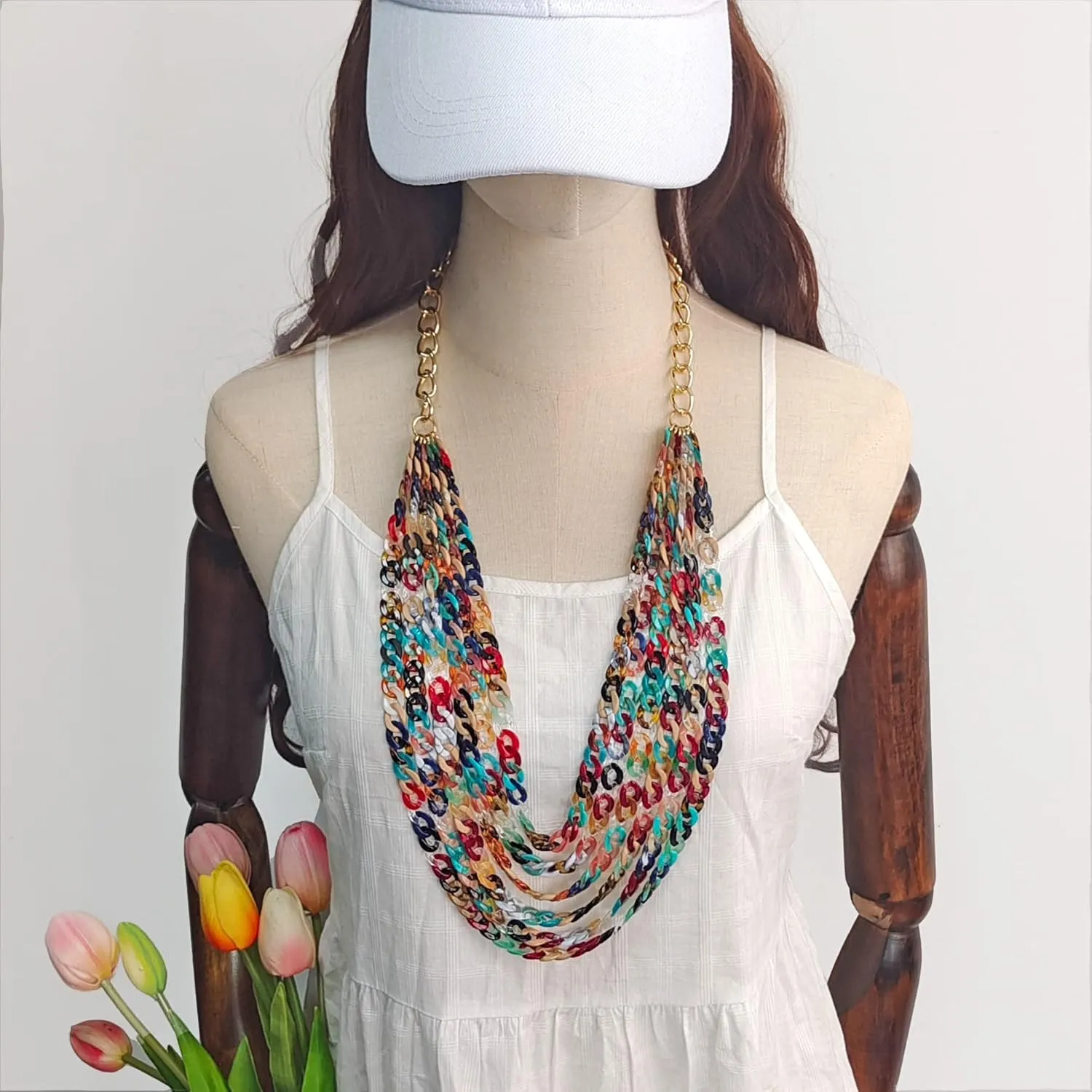 Coiris Exaggerated Layered Long Acrylic beads Necklace Fashion 6 Layer Oval Link Chain Necklace Wome