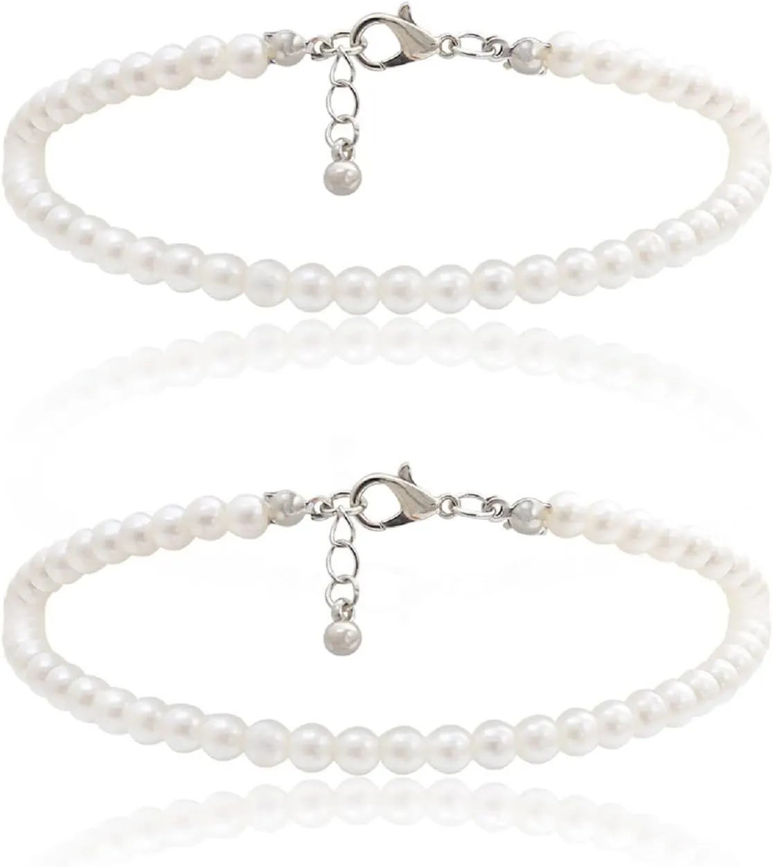 COLORFUL BLING 1Pc Pearl Handmade Anklet Simple Imitation pearls Hand Woven Boho Foot Jewelry Anklet Bracelet Summer Beach for Women