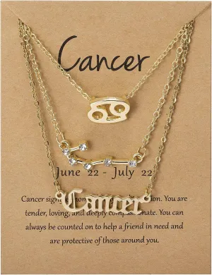 COLORFUL BLING 3Pcs 12 Constellation Zodiac Sign Layered Choker Necklaces Set Letter Astrology Horoscope with Message Card for Women Jewelry