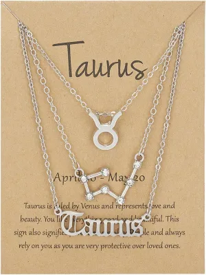 COLORFUL BLING 3Pcs 12 Constellation Zodiac Sign Layered Choker Necklaces Set Letter Astrology Horoscope with Message Card for Women Jewelry