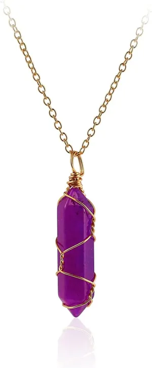 COLORFUL BLING Carnelian Healing Crystal Natural Stone Pointed Hexagonal Pendant Necklaces Set Wire Wrapped Reiki Quartz Chakra for Women Gemstone Jewelry