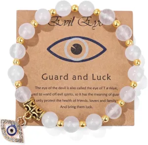 COLORFUL BLING Evil Eye Charms Bracelet Natural Stone Beads Handmade Bracelet Inspirational Gift with Message Card Kabbalah Protection Good Luck Jewelry