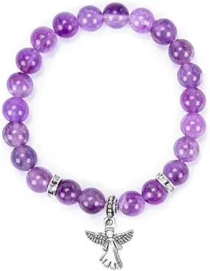 COLORFUL BLING Guardian Angel Charm Bracelets for Women Healing Crystal Beaded Stretch Elastic Bracelet Memorial Protection Sympathy Gift Natural Stone Inspirational Bracelet Faith and Love Jewelry