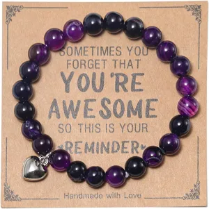 COLORFUL BLING Natural Stone Inspirational Bracelet Sometimes You Forget That You are Awesome Unique Birthday Christmas Healing Stress Relief Gift for for Women Men