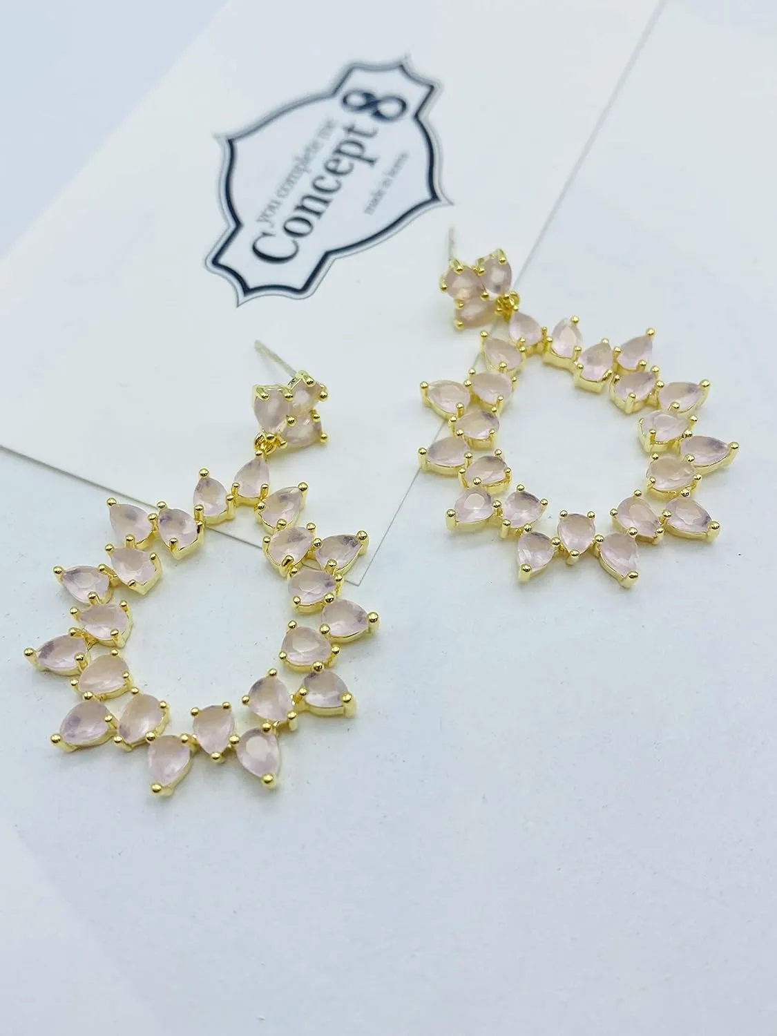 Concept8 Gold plated tear drop cubic zirconia earrings with 925 silver post