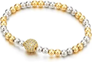 COOLSTEELANDBEYOND Beautiful Beads Bracelet for Women with Cubic Zirconia Ball