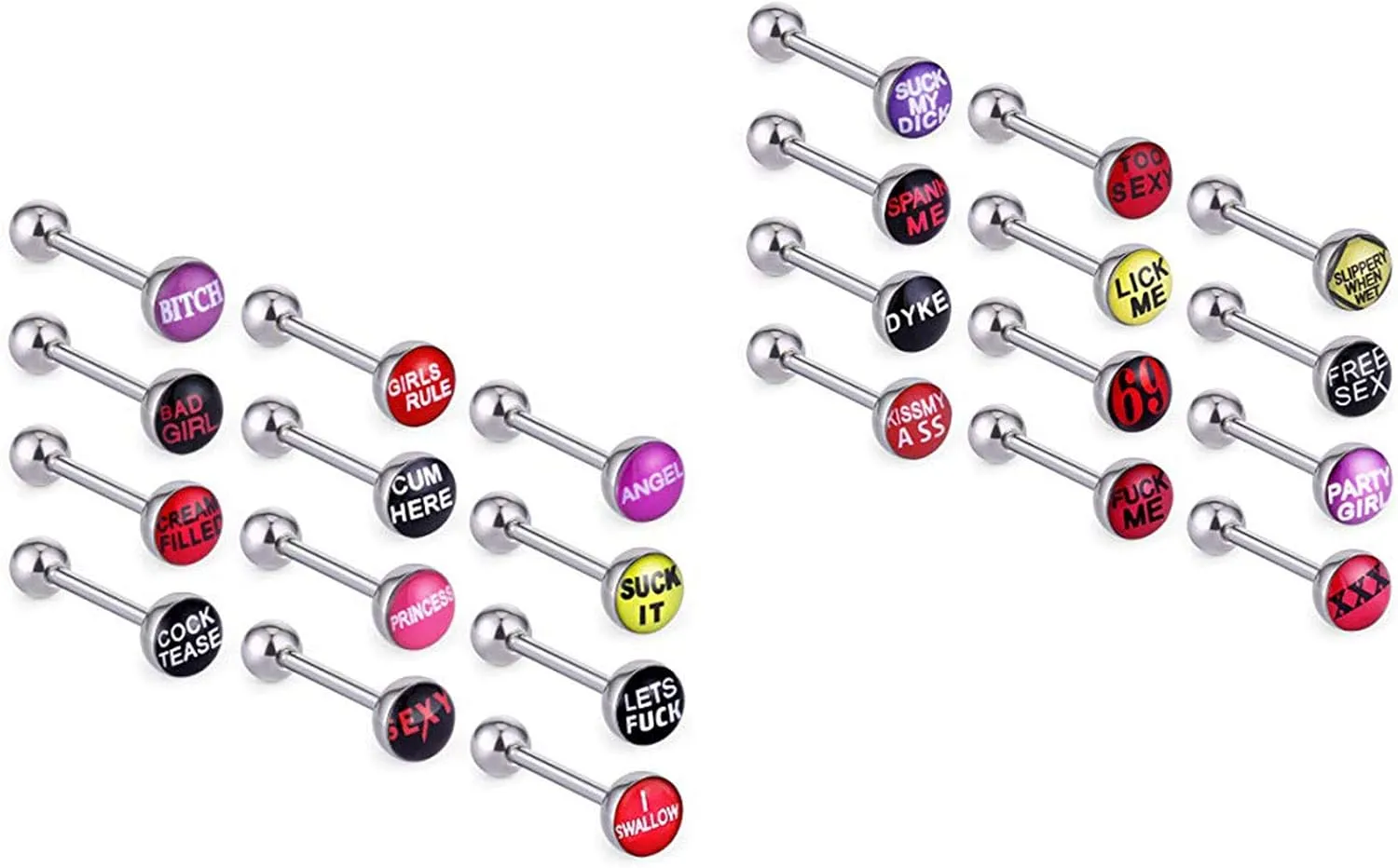 COTTVOTT Fancy Words Logo Tongue Rings Stainless Steel Barbells Ring Piercing Jewelry Set