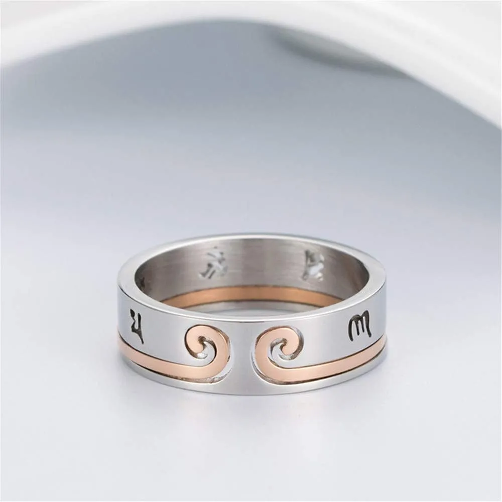 Couple 2 in 1 Stainless Steel Buddhist Sanskrit Mantra Band Sun Wukong Set Lover Ring