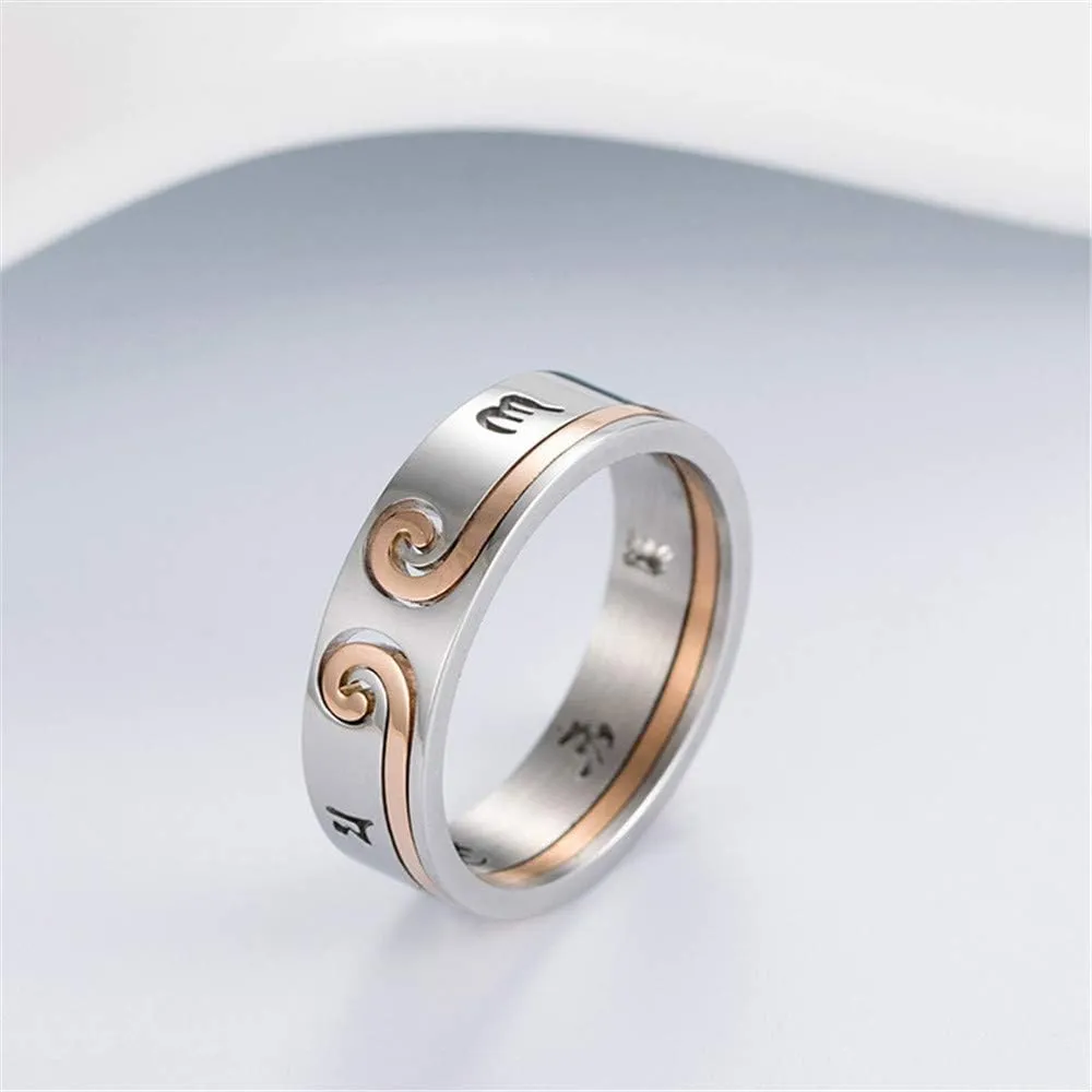 Couple 2 in 1 Stainless Steel Buddhist Sanskrit Mantra Band Sun Wukong Set Lover Ring