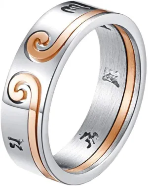 Couple 2 in 1 Stainless Steel Buddhist Sanskrit Mantra Band Sun Wukong Set Lover Ring