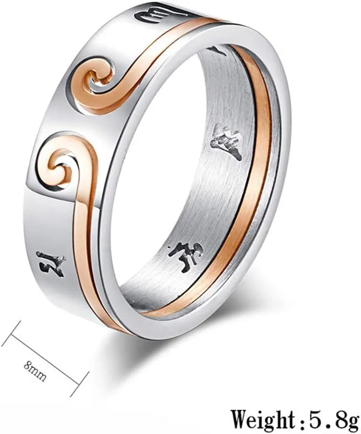 Couple 2 in 1 Stainless Steel Buddhist Sanskrit Mantra Band Sun Wukong Set Lover Ring