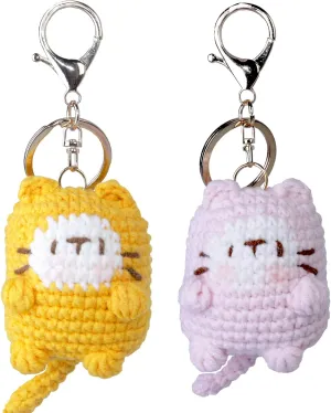 Crochet Keychain, Plush keychain - Adorable Soft Cat Charms for Keys, Bags & Unique Gifts for Teachers, Moms, Cat Lover Accessories (Orange & Pink)