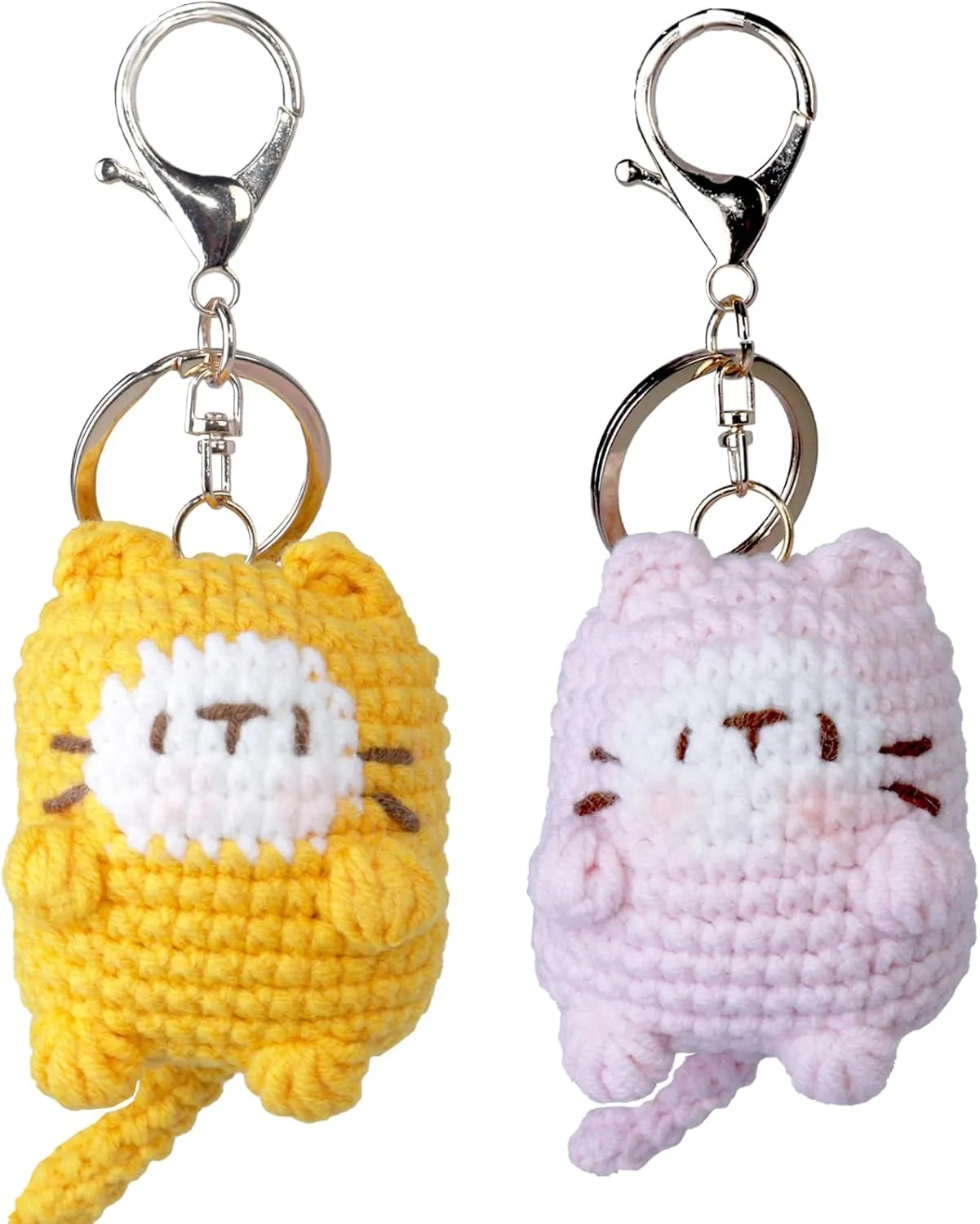 Crochet Keychain, Plush keychain - Adorable Soft Cat Charms for Keys, Bags & Unique Gifts for Teachers, Moms, Cat Lover Accessories (Orange & Pink)