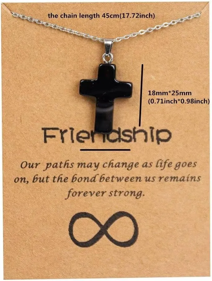 Cross Crystal Pendant Necklace Friend Gifts Natural Stone Stress Relief Inspirational Protection Cross Charms Christian Choker for Men Women Friendship Jewelry