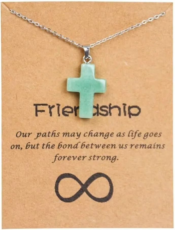 Cross Crystal Pendant Necklace Friend Gifts Natural Stone Stress Relief Inspirational Protection Cross Charms Christian Choker for Men Women Friendship Jewelry