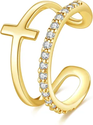 Cross Ear Cuffs 14K Solid Gold Ear Cuff Non Piercing Cartilage Earrings Jewelry for Women(1 pcs)